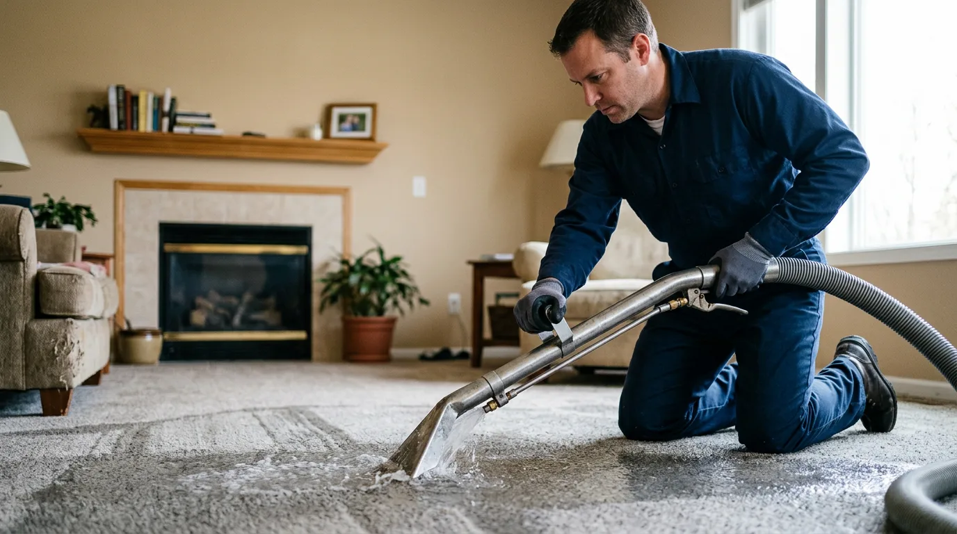 Water damage restoration technician working near Spearville, KS